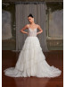Beaded Ivory Lace Pleated Tulle Layered Chic Wedding Dress